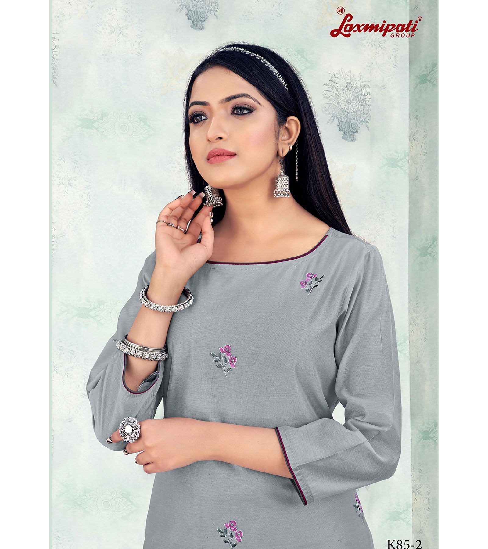 Laxmipati Damini Vol.2 K85-2 Chandery Base Chiseled Stone Straight Cut Kurti With Pant