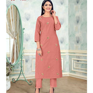 Laxmipati Damini Vol.2 K85-3 Chandery Base Pastel Pink Straight Cut Kurti With Pant