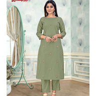 Laxmipati Damini Vol.2 K85-5 Chandery Base Mossy Green Straight Cut Kurti With Pant