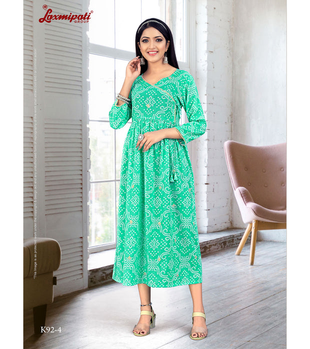 Laxmipati  Muslin Base Turquoise Nayra Cut Kurti