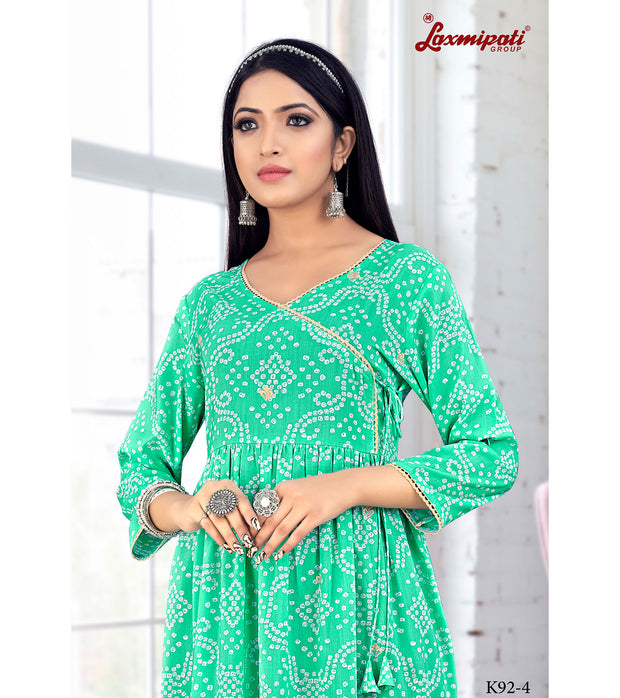 Laxmipati  Muslin Base Turquoise Nayra Cut Kurti