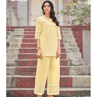 Laxmipati Mull Cream Yellow Tunic With Plazzo Kurti
