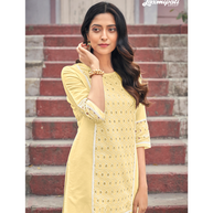 Laxmipati Mull Cream Yellow Tunic With Plazzo Kurti