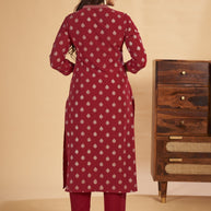 Laxmipati Sahiba - KT0004 Georgette Foil Printed Straight Woman Maroon Kurta