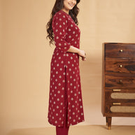 Laxmipati Sahiba - KT0004 Georgette Foil Printed Straight Woman Maroon Kurta