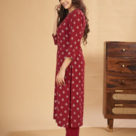 Laxmipati Sahiba - KT0004 Georgette Foil Printed Straight Woman Maroon Kurta