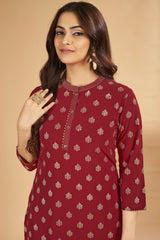 Laxmipati Sahiba - KT0004 Georgette Foil Printed Straight Woman Maroon Kurta