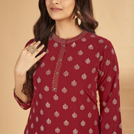 Laxmipati Sahiba - KT0004 Georgette Foil Printed Straight Woman Maroon Kurta