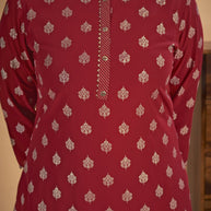 Laxmipati Sahiba - KT0004 Georgette Foil Printed Straight Woman Maroon Kurta