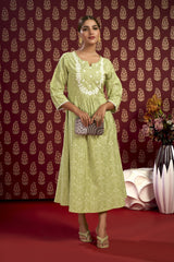 Laxmipati Bandish - KT0007 Viscose Embroidered A-Line Woman Green Kurta