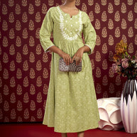 Laxmipati Bandish - KT0007 Viscose Embroidered A-Line Woman Green Kurta