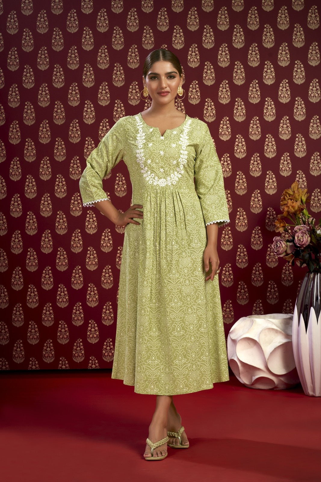 Laxmipati Bandish - KT0007 Viscose Embroidered A-Line Woman Green Kurta