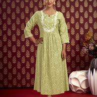 Laxmipati Bandish - KT0007 Viscose Embroidered A-Line Woman Green Kurta