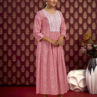 Laxmipati Bandish - KT0010 Viscose Embroidered A-Line Woman Peach Kurta