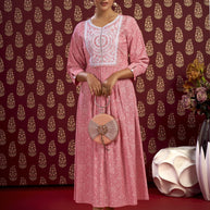 Laxmipati Bandish - KT0010 Viscose Embroidered A-Line Woman Peach Kurta