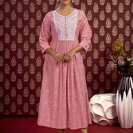 Laxmipati Bandish - KT0010 Viscose Embroidered A-Line Woman Peach Kurta