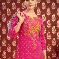 Laxmipati Savan Bandhani Printed Viscos Straight Kurti in Magenta Color