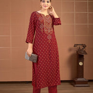 Laxmipati Savan Bandhani Printed Viscos .Straight Kurti in Maroon Color
