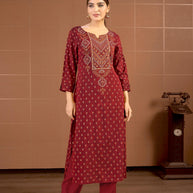 Laxmipati Savan Bandhani Printed Viscos .Straight Kurti in Maroon Color