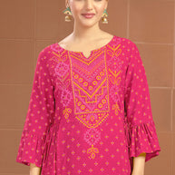 Laxmipati Savan Bandhani Printed Viscos Frock in Magenta Color