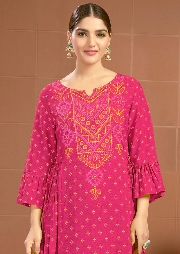 Laxmipati Savan Bandhani Printed Viscos Frock in Magenta Color
