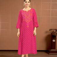 Laxmipati Savan Bandhani Printed Viscos Frock in Magenta Color