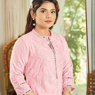 Laxmipati Janki Schiffli Embroidered Spun Cotton Straight Kurti in Pastel Pink Color