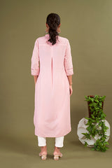 Pink Polycotton Embroidered Straight Woman Addah