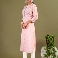Pink Polycotton Embroidered Straight Woman Addah