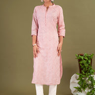 Pink Polycotton Embroidered Straight Woman Addah