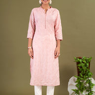Pink Polycotton Embroidered Straight Woman Addah