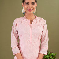 Pink Polycotton Embroidered Straight Woman Addah