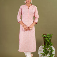 Pink Polycotton Embroidered Straight Woman Addah