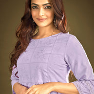 Laxmipati Janki Schiffli Embroidered Spun Cotton Frock in Lavender Color