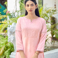 Laxmipati Janki Schiffli Embroidered Spun Cotton Straight Kurti in Pastel Pink Color