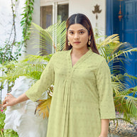Laxmipati Janki Schiffli Embroidered Spun Cotton Straight Kurti in Pastel Green Color