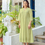 Laxmipati Janki Schiffli Embroidered Spun Cotton Straight Kurti in Pastel Green Color