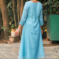 Laxmipati Summer Romance - KT0042 Kota Doria Embroidered Turquoise Kurta