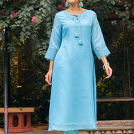 Laxmipati Summer Romance - KT0042 Kota Doria Embroidered Turquoise Kurta