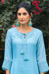 Laxmipati Summer Romance - KT0042 Kota Doria Embroidered Turquoise Kurta