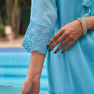 Laxmipati Summer Romance - KT0042 Kota Doria Embroidered Turquoise Kurta