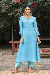 Laxmipati Summer Romance - KT0042 Kota Doria Embroidered Turquoise Kurta