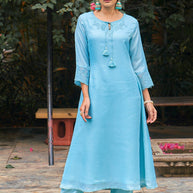 Laxmipati Summer Romance - KT0042 Kota Doria Embroidered Turquoise Kurta