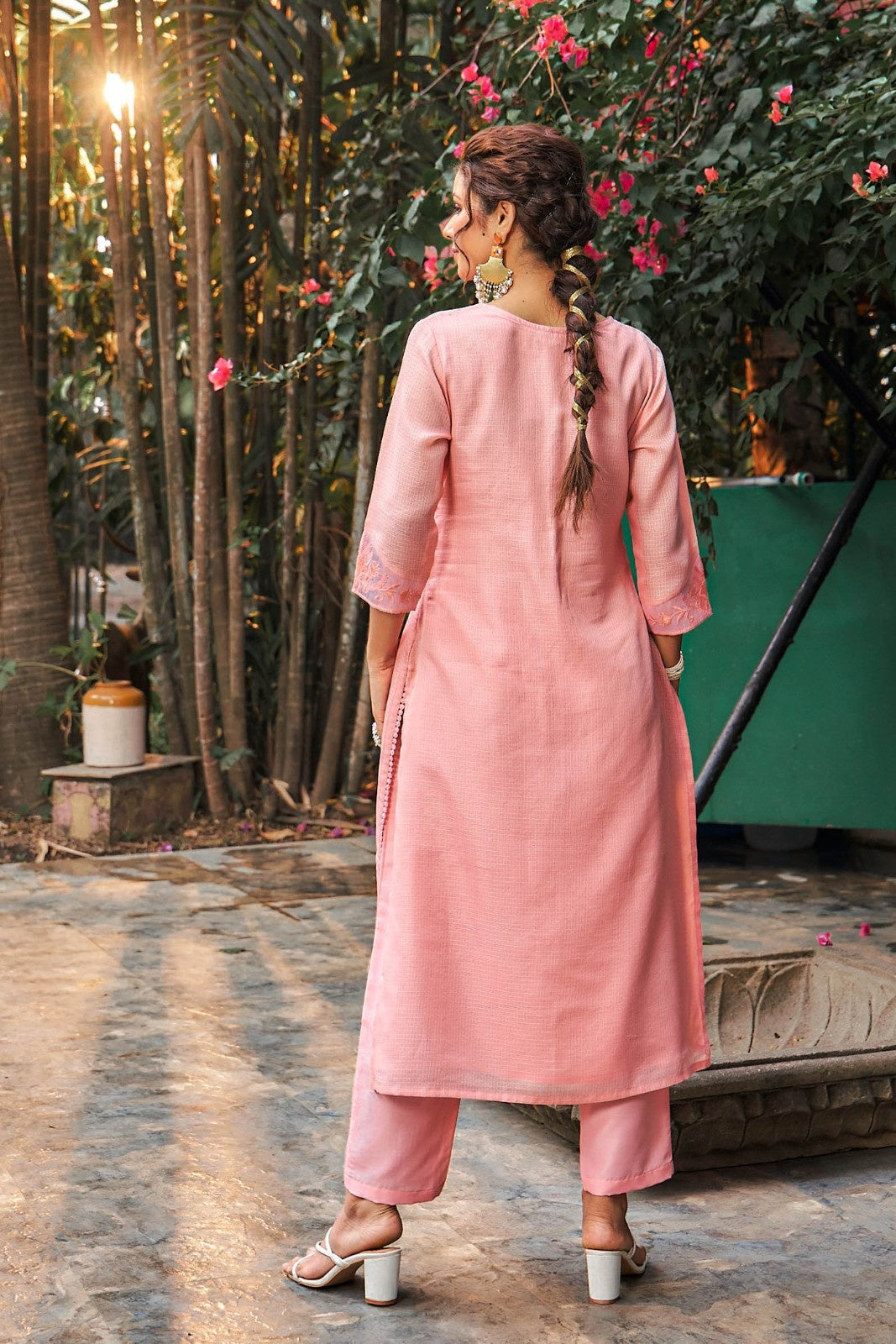 Laxmipati Summer Romance - KT0043 Kota Doria Embroidered Straight Woman Peach Kurta