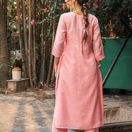 Laxmipati Summer Romance - KT0043 Kota Doria Embroidered Straight Woman Peach Kurta