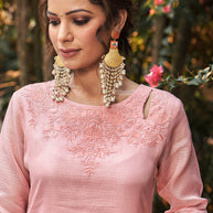 Laxmipati Summer Romance - KT0043 Kota Doria Embroidered Straight Woman Peach Kurta
