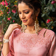 Laxmipati Summer Romance - KT0043 Kota Doria Embroidered Straight Woman Peach Kurta