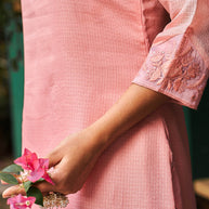 Laxmipati Summer Romance - KT0043 Kota Doria Embroidered Straight Woman Peach Kurta