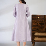 Laxmipati Reshami  - KT0055 Lavender A-line Foil Print With Embroidered Viscose Woman Kurta