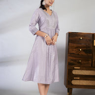 Laxmipati Reshami  - KT0055 Lavender A-line Foil Print With Embroidered Viscose Woman Kurta